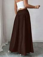 Women'S Casual Pleated Solid Color Skirt, Romantic Holiday Style, Elegant Design, Versatile Fashion, Ideal Choice for Women in Back-To- Season, Spring And Summer - Coffee Brown