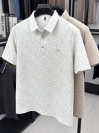 Men's Summer Gentle Style Polo Short-Sleeve Shirt, Offering a Refreshing and Elegant Charm. Perfect for Lakeside Strolls, Garden Walks, Sunset Lounging, and Daily Outings. with Its Simple and Clean Cut, It Creates a Relaxed and Carefree Urban - White