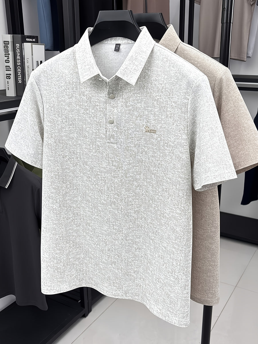 Men's Summer Gentle Style Polo Short-Sleeve Shirt, Offering a Refreshing and Elegant Charm. Perfect for Lakeside Strolls, Garden Walks, Sunset Lounging, and Daily Outings. with Its Simple and Clean Cut, It Creates a Relaxed and Carefree Urban - White