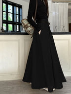 Fashionable, Elegant, and Graceful Pleated Midi/maxi Skirt for Workplace, Daily Wear, Commuting, and Office Use. Simple, Form-fitting Design Suitable for Spring and Autumn - Black
