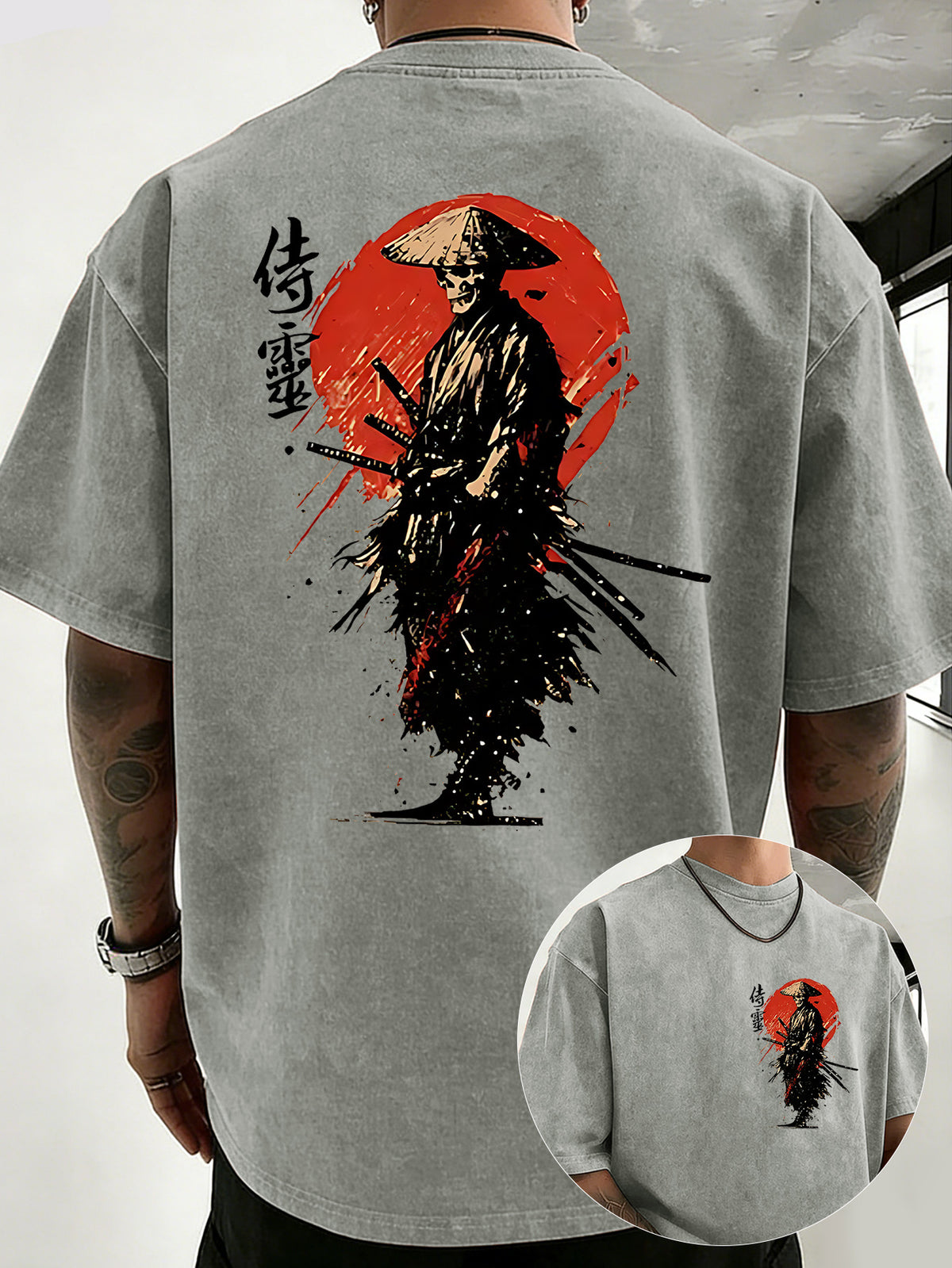 Drop-shoulder Vintage Washed T-shirt, Exclusively for the Fashion-forward Crowd. A Loose-fitting, Comfortable, High-quality Pure Cotton Short-sleeve Top, an Essential Piece for Streetwear Trends - Grey