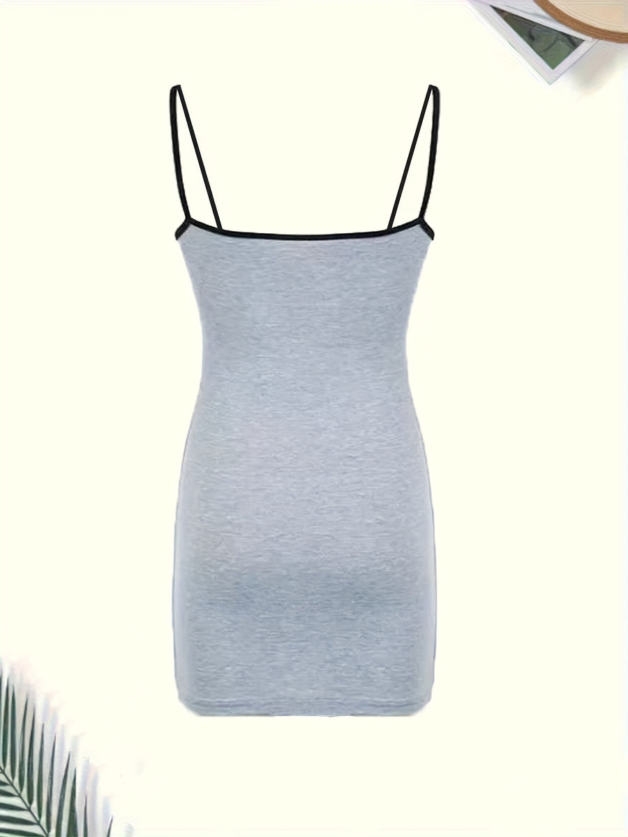 Letter Print Spaghetti Strap Dress, Sexy Bodycon Backless Cami Dress, Women's Clothing - Grey