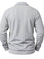 1pc Autumn Men'S Long Sleeve Plaid POLO Shirt Solid Stripe Retro Style Outdoor Sports Casual Pullover Top - Grey
