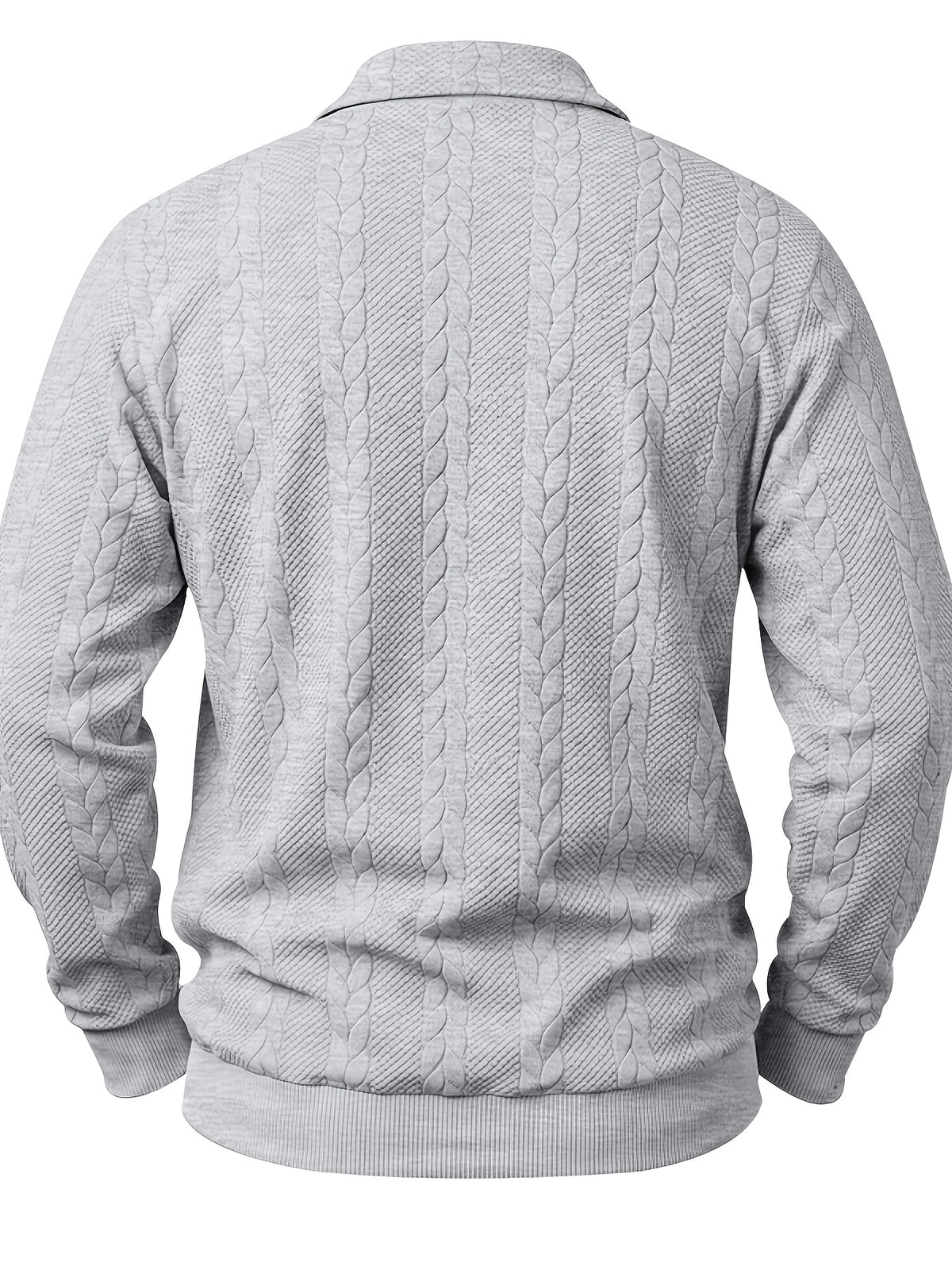 1pc Autumn Men'S Long Sleeve Plaid POLO Shirt Solid Stripe Retro Style Outdoor Sports Casual Pullover Top - Grey