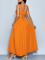 Women'S Elegant Square Neckline, Openwork Waist, Tie And Suspender Dress; Hawaiian Pleated Backless A-Line Skirt; Women'S Spring/Summer Dress; Elegant for Commuting, Casual Wear, Romantic Dates, Bridesmaid Dress - Coral
