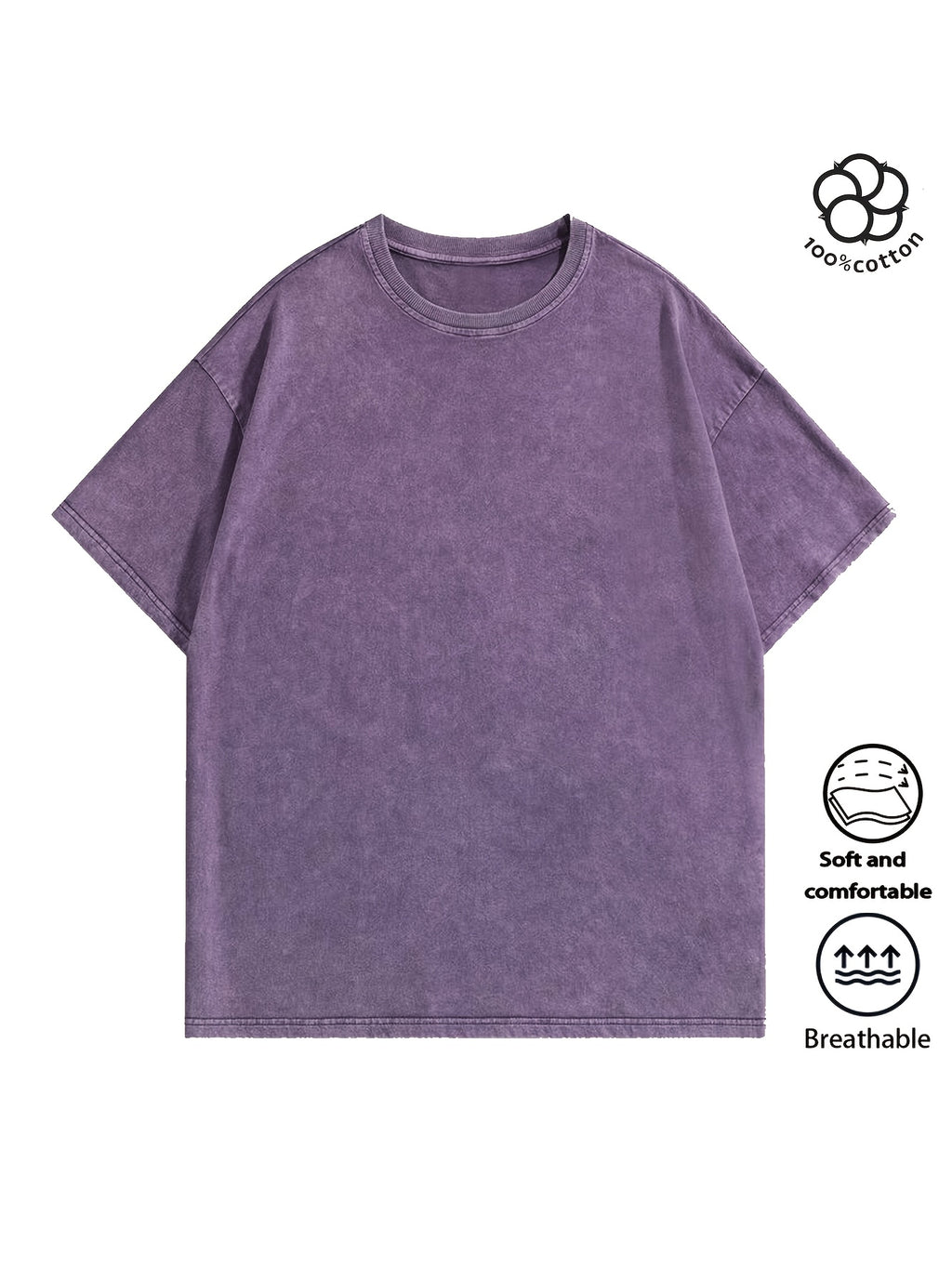 Men Heavyweight Short Sleeve T Shirt Washed Vintage Fashion Print Acid Wash Distressed Grunge Style Pure Breathable Fabric High Street Hip Hop Loose Fit Gym Fitness Workout Tops Casual Clothing 2026 - Purple