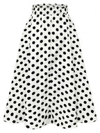 Hot Women's Trendy Fashion Color Block Casual Printed Waist-Tie Bow Elegant Versatile Commuter Style A-Line Skirt - White