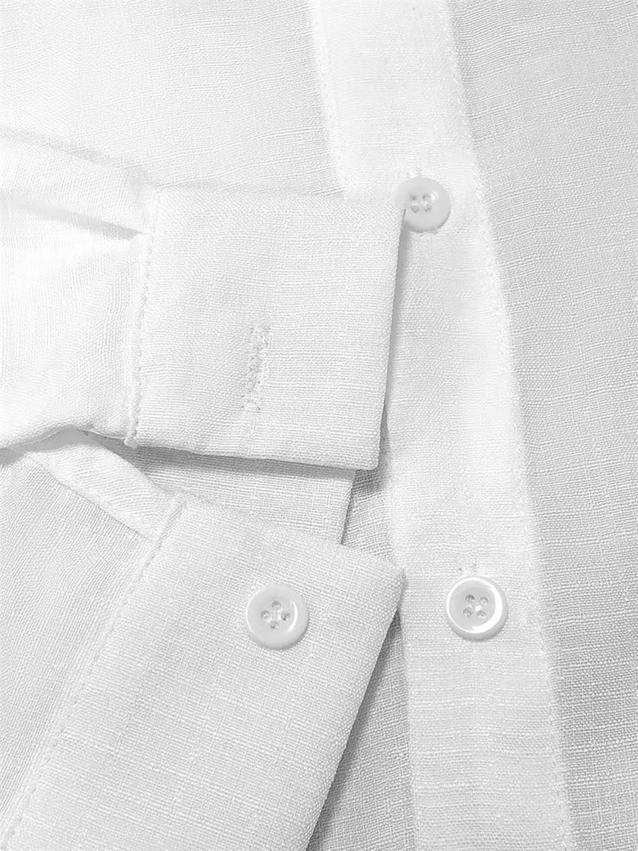 Men'S New Style Faux Linen Stand Collar Button-Up Shirt - Literary, Introverted, Fashionable, Versatile, Relaxed Texture, Trendy Loose Fit - Suitable for Beach, Vacation, Office, Formal And Casual Wear - White