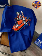 Warner Bros. Authentic Men's 100% Short-Sleeve T-Shirt, Trendy Hip-Hop Character Top, Featuring a Dominant Seated Figure Holding Playing Card Accessories, Adorned with Red-Orange Color-Block Dripping Enamel Paint Patterns, Exceptional Visual Impact - Royal Blue