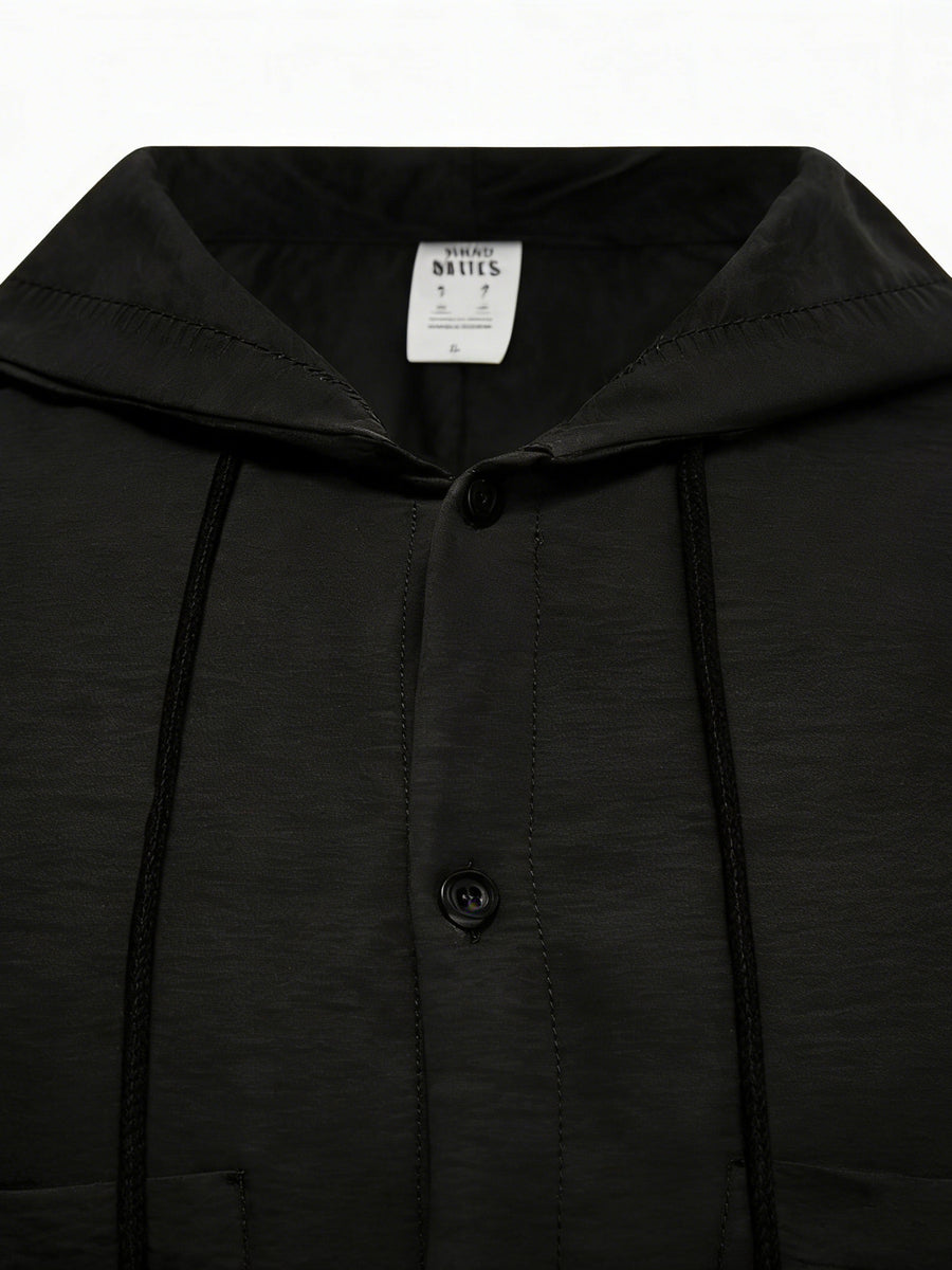 2026 European Style New Men'S Classic Versatile Comfortable Daily Office Commute Date Fashion Trendy Outdoor Sports Outing Travel Versatile Comfortable Hooded Shirt - Black