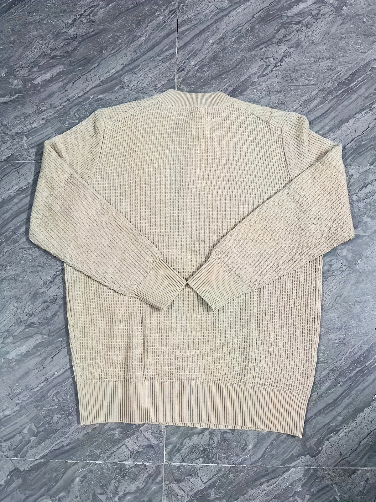 Waffle Knit Soft and Skin-Friendly Lazy Style Men's Henley Neck Pullover Base Layer Sweater - Oatmeal Color