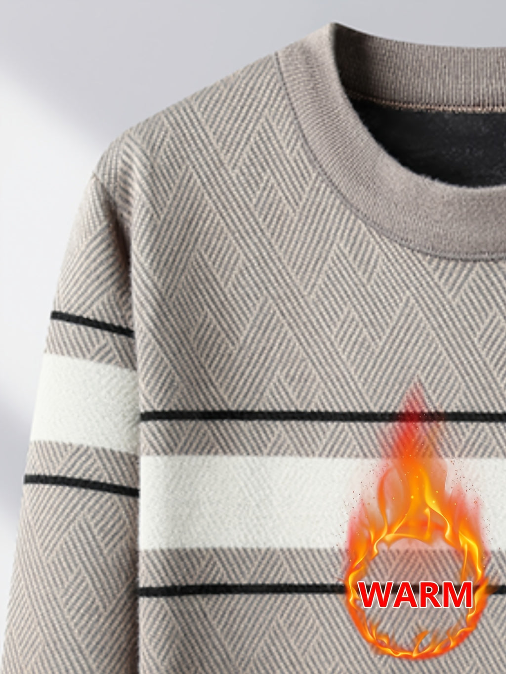 Minimalist Urban Fleece Round Neck Sweater Warm Daily Commute, Knit - Camel