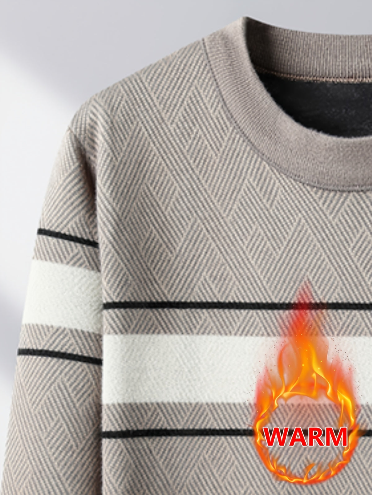 Minimalist Urban Fleece Round Neck Sweater Warm Daily Commute, Knit - Camel