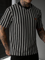 [Villa Leisure Water OBM] Spring Summer New Men'S T-Shirt Pullover Blouse Jacquard Fabric Design Sports Casual Outdoor Running Fitness Training Short Sleeve T-Shirt - Black
