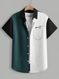 Men's Color-Block Short-Sleeve Button- Shirt, Casual Spirit Print Summer Top - Mixed colors