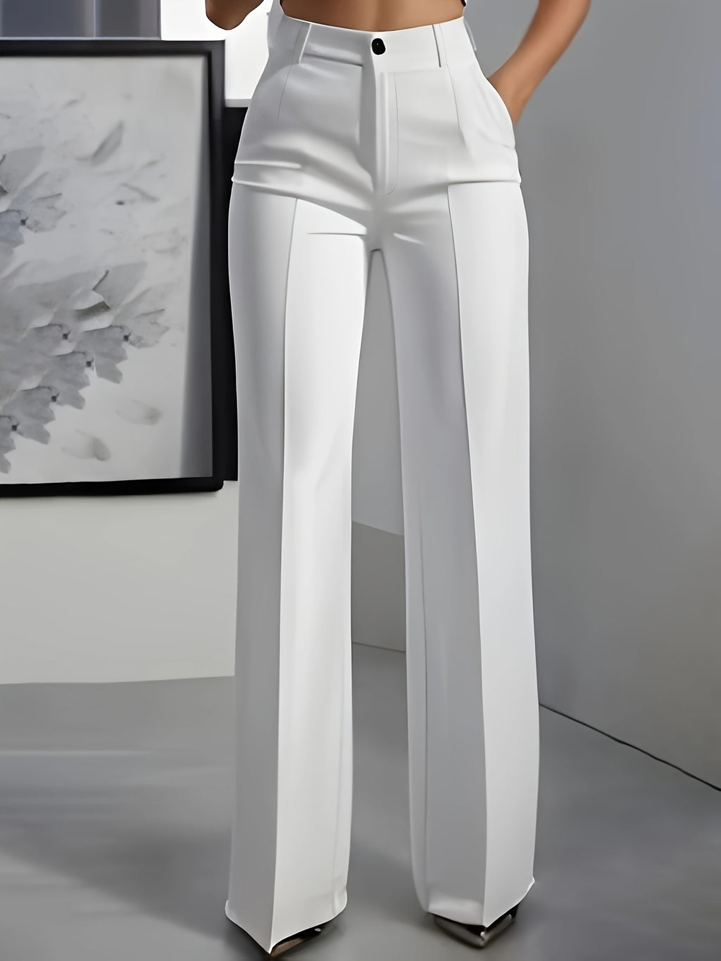 Elegant Special + Women'S Solid Color Easy Trousers - White