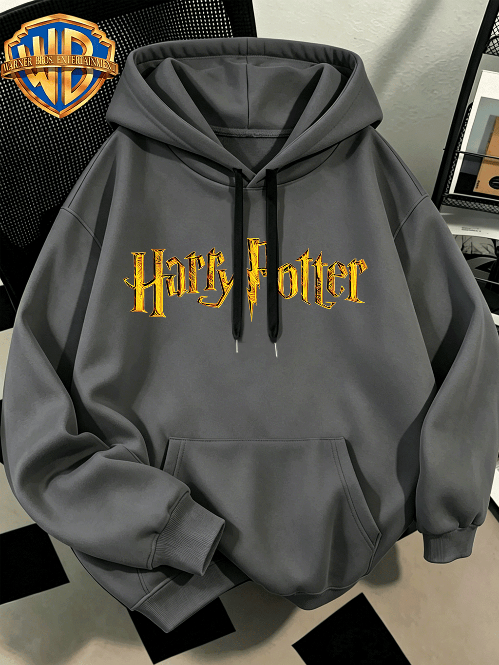 Fashion Hip Hop Print Fashion Brand Casual Versatile Sports Drawstring Pocket Hooded Men'S Sweater, Men'S Autumn And Winter Cute Casual Style, Sports Style Fashion Loose Hoodie, Daily Casual Wear - Dark Gray