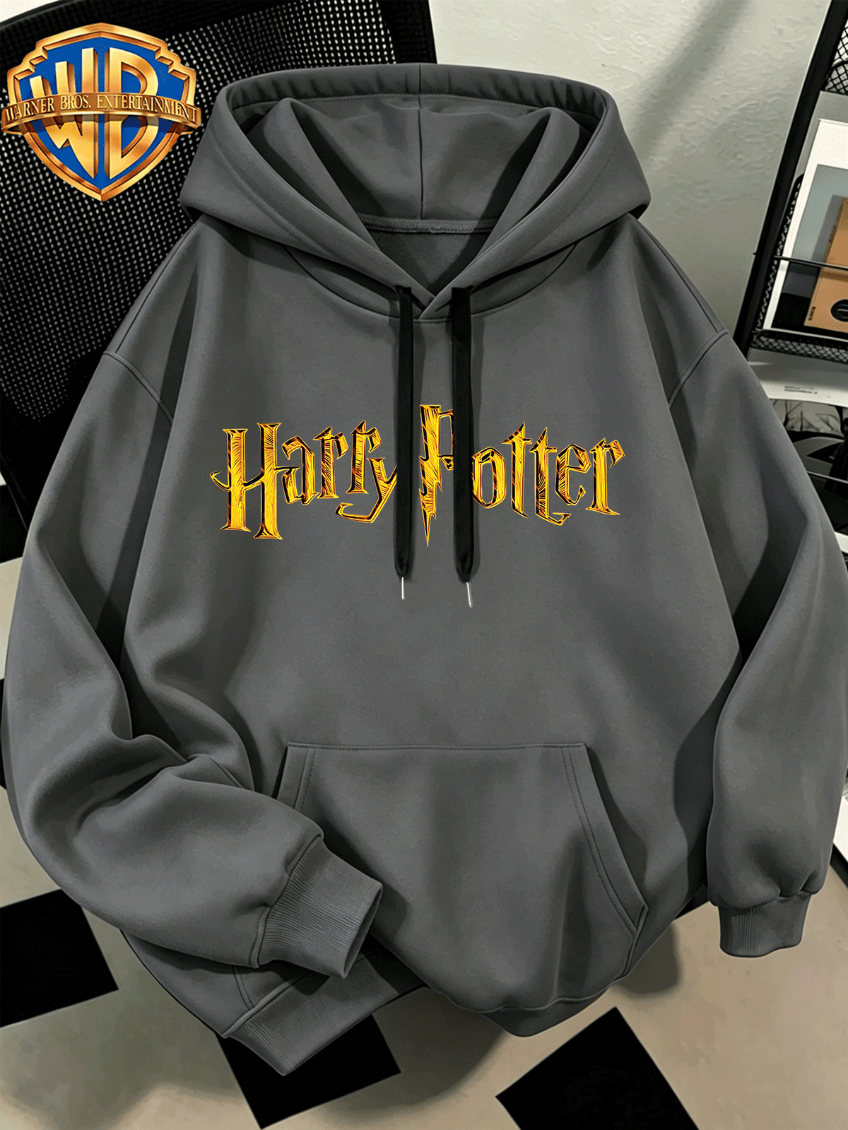 Fashion Hip Hop Print Fashion Brand Casual Versatile Sports Drawstring Pocket Hooded Men'S Sweater, Men'S Autumn And Winter Cute Casual Style, Sports Style Fashion Loose Hoodie, Daily Casual Wear - Dark Gray