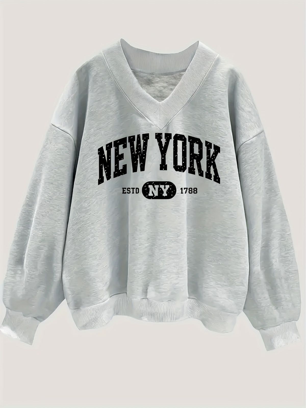 Women'S Plus Size V-Neck Printed Sweatshirt, New Fashion Letter Print Fall Winter Warm Hoodie D 369 - Grey