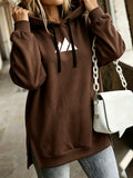 Women'S Fashion Hooded Sweatshirt for Autumn And Winter - Pattern Print Design, Side Slit Detail, Pullover Hoodie - Dark Brown