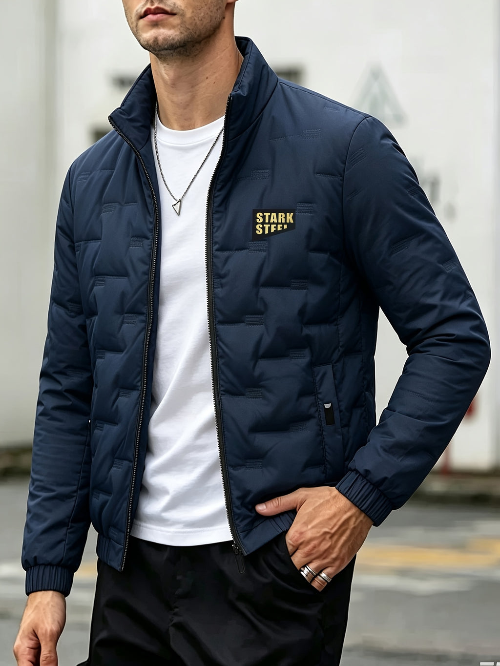 Men's Autumn/Winter Stand Collar Long Sleeve Thickened Outer Jacket, for Running and Fitness, Travel and Hiking, Daily Warmth, Zipper Cardigan Thickened Cold-Proof Jacket, Men's Outdoor Casual Sports Long Sleeve -Lined Jacket Top, Suitable for Daily - Navy Color