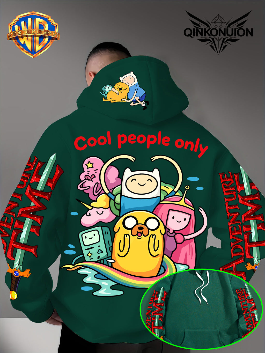 Warner Official Men'S Hoodie, Colorful Water Play Fun Anime Printed Design for All, Machine Washable, Warm And Casual for Autumn And Winter, Daily Drawstring Hoodie, Multi-Functional Sports And Leisure Loose Fit - Green