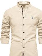 Men's Lapel Collar Long-sleeved Shirt, High-quality Solid Color Business Casual Top, Suitable for Spring and Autumn - Apricot