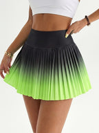 Women'S Casual High-Waisted Gradient Pleated Tennis Skirt Anti-Exposure A-Line Sports Skirt Pants with Pockets - Gradient Black And Green