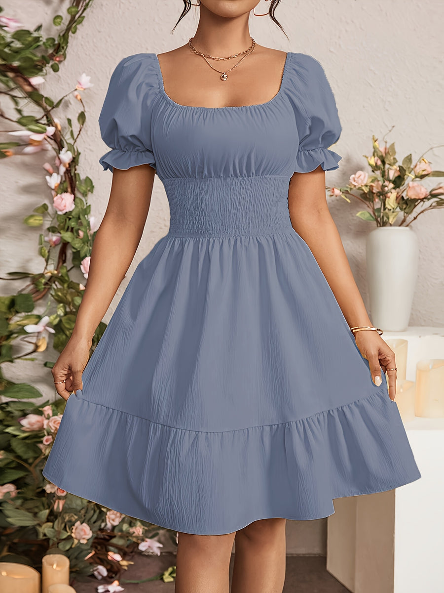 Fashionable Commuter A-Line Dress for Women - Light Blue