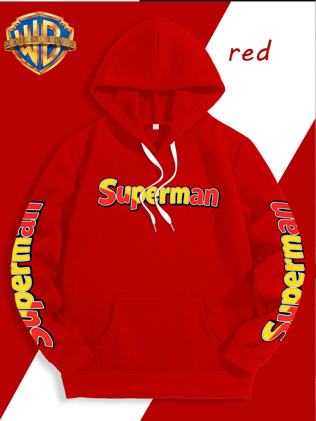 DC Superman Classic S Logo Print Hoodie American Casual Fall Winter Sweatshirt - Men'S Versatile Pullover, Cozy And Warm Fleece-Lined Top for Sports, Outdoor, Travel, Daily Wear, Commute, Home, Perfect Gift for Lovers And Friends - Unisex - Red