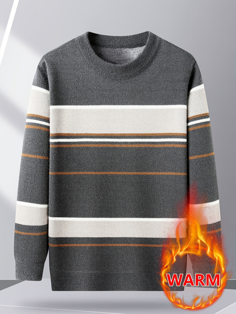 Minimalist Urban Fleece Round Neck Sweater Warm City Casual, Knit - Grey