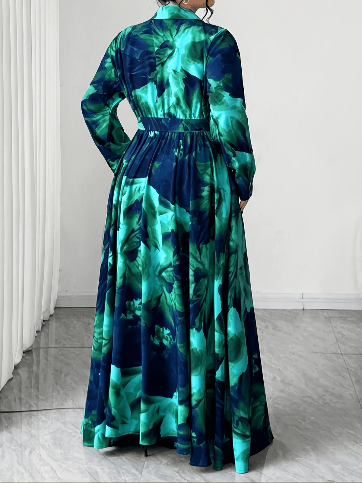Plus Size Women'S New Elegant Lapel Long Sleeve Waist-Cinching Printed Dress, Casual Fashion Suitable for Parties, Daily Commute, And Dates - Mixed colors