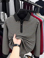 ZBZP Spring Autumn New Men'S Long Sleeve Polo Shirt Lapel Pullover Shirt Easy Business Casual High-End Breathable Long Sleeve T-Shirt Men'S Wear YF - Black