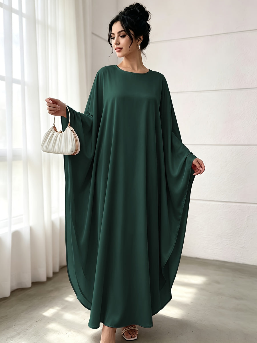 1pc Fashion Satin Color Shirt Elegant Vacation Comfortable Loose Long Sleeve Solid Color Easy Breathable Casual Women'S Abaya Dress. Abayas for Women Muslim Khimar Bayan Dresses Jibba Tunisian Women'S Jilbab Muslim Women - Dark Green