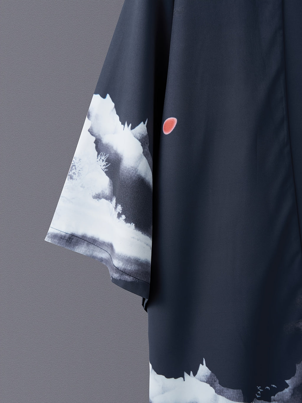Landscape Print Open Front Kimono, Casual 3/4 Sleeve Loose Coverup Kimono, Women's Clothing - Navy Color