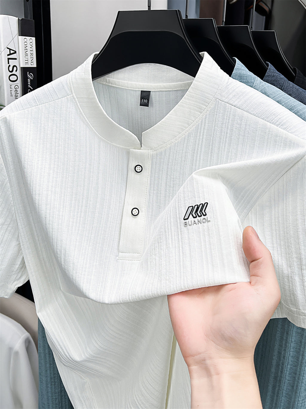 [Pearson Obm]Summer New Small Stand Collar Ice Fiber Fabric Quick-Drying Short-Sleeved T-Shirt Men'S Young Loose Casual Short-Sleeved Top Men'S Clothing Lao Zhou - White