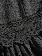 Elegant V-neck Lace-Trimmed Strap Dress | Solid Color, Contrast Lace Details, Suitable for Spring/Summer/Fall, for Adults - Black