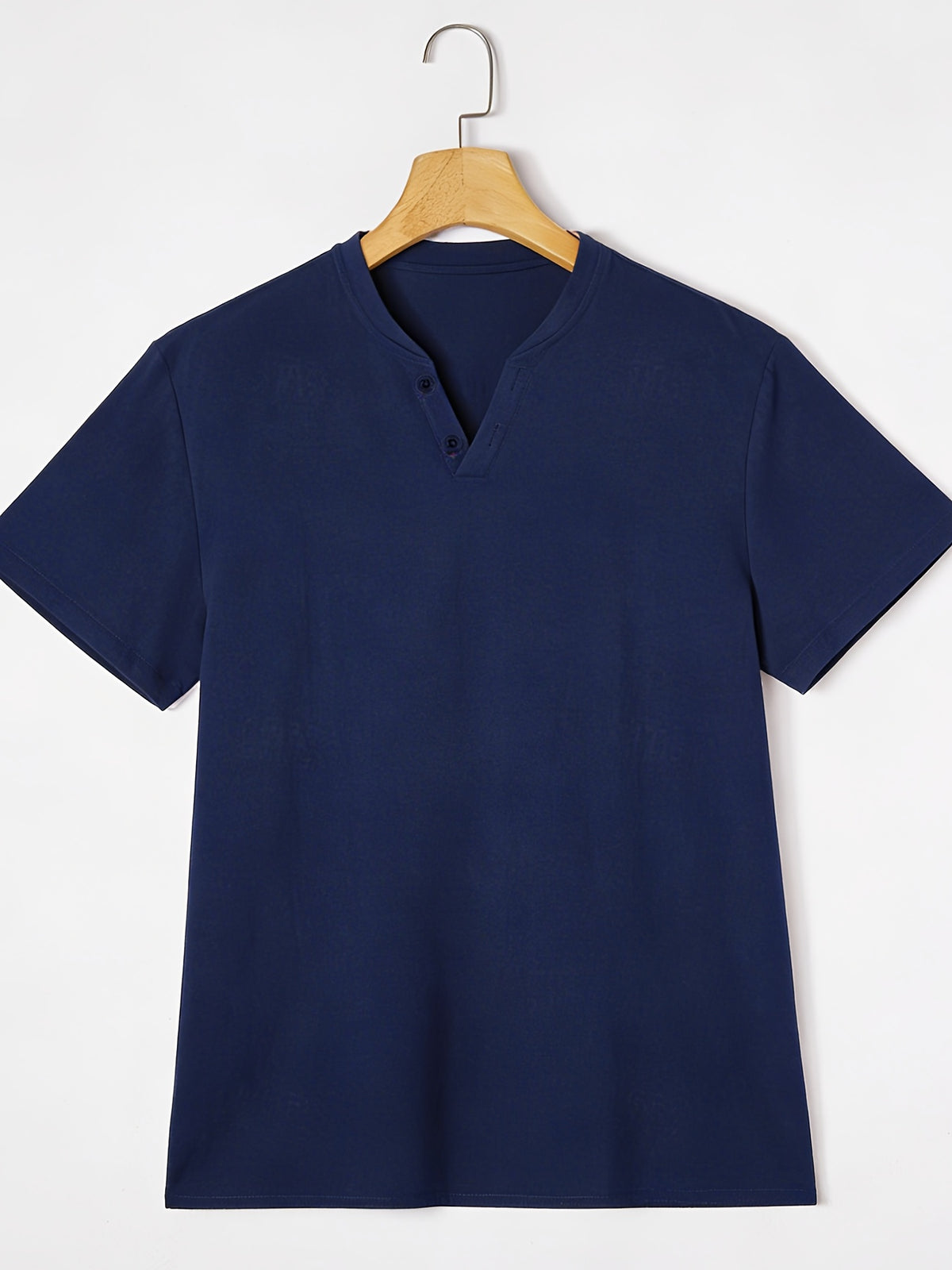 Men'S Summer Solid Short Sleeve T-Shirt, Button-Up V-Neck Casual Top, Soft And Comfortable Linen Fabric, Suitable for Daily Home And Outdoor Wear - Purplish Blue
