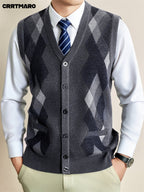 Men's Sweater Vest, Warm Casual Layering Top for Fall and Winter - Medium Gray