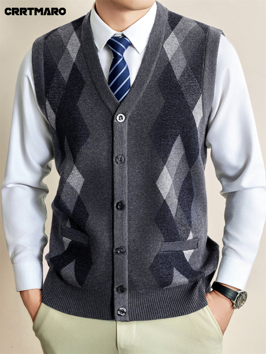 Men's Sweater Vest, Warm Casual Layering Top for Fall and Winter - Medium Gray