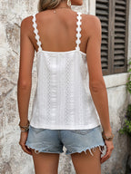 2025 Spring/Summer New Button Decor, Elegant and Chic Floral Strap Camisole Top for Women - White