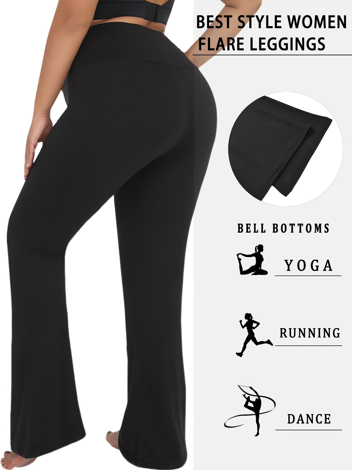 Plus Size Women's Super Soft High Waisted Flare Pants, Leggings Tummy Control Soft Bootleg Bell Bottoms - Black