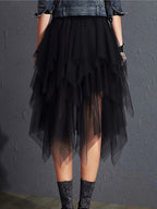 Elegant High-Waist Tulle Skirt | Multi-Season Versatile Mesh Skirt | Solid Color, Loose Fit, Tiered Design | Perfect for Spring & Summer Events | Durable, Easy-Care Fabri - Black