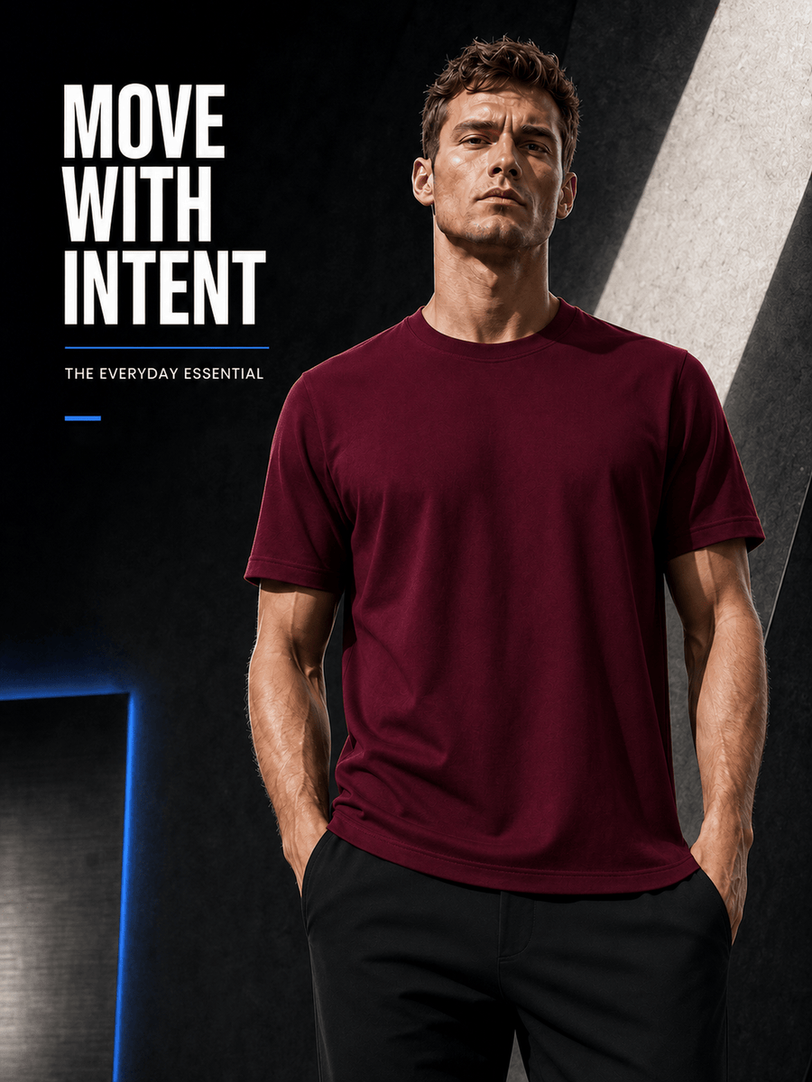 5pcs of High-quality Men's Pure-color Short-sleeved T-shirts, Assorted in 5 Different Colors, Fashionable, Casual, Comfortable, Lightweight, Basic-style Tops, Suitable for Daily Wear, Work, Sports, and as Gifts - 5-Piece Set in Wine Red, Blue, White, and Black