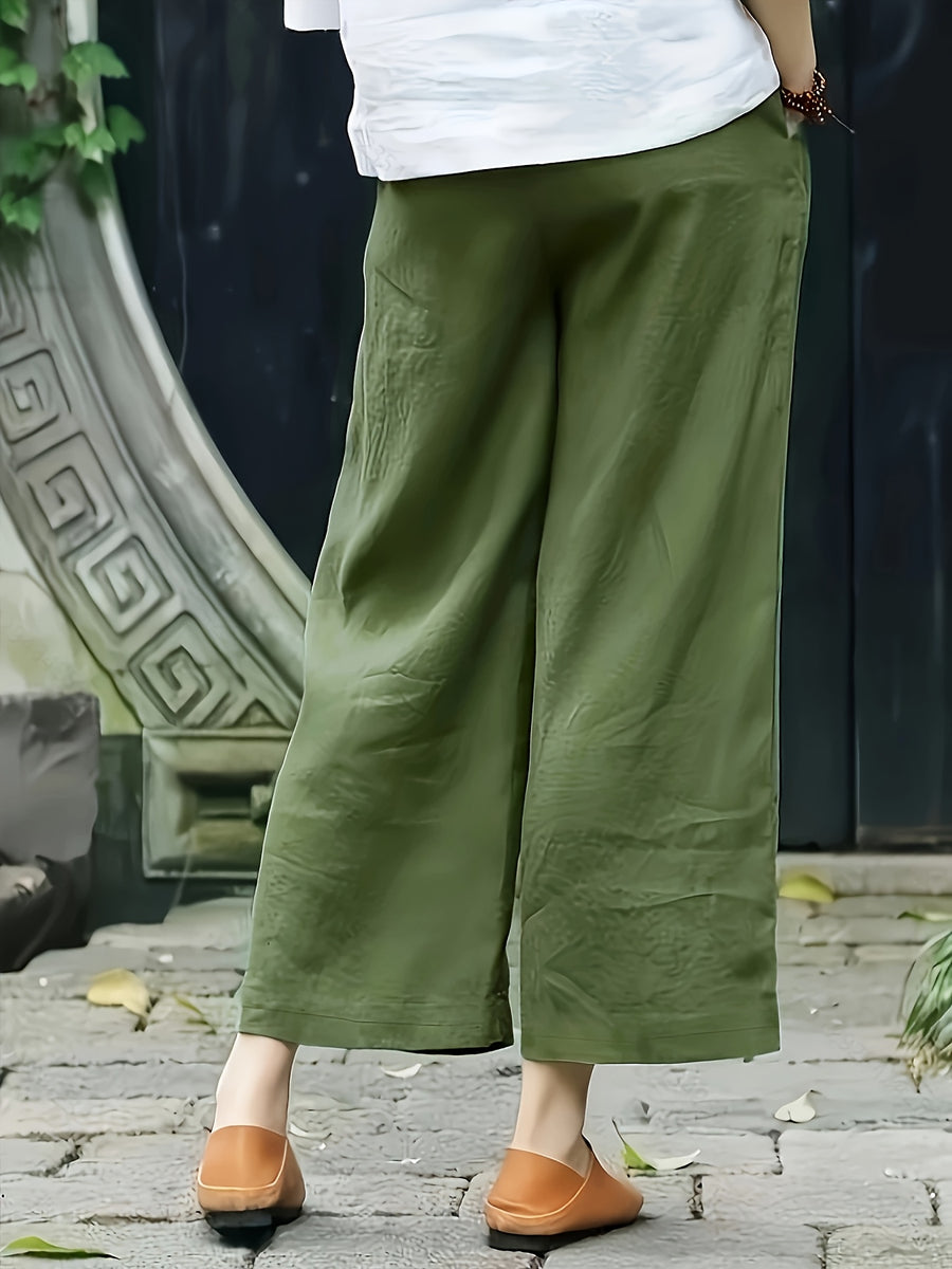 3pcs Set of Elegant Loose Breathable Wide-Leg Trousers Ankle Pants - Black+pink+green