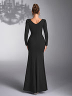 Women's Sequin Patchwork Elegant Wedding Bridesmaid Evening Dress Gown - Black
