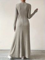Women's Elegant V-Neck Long Sleeve A-Line Dress - Solid Color Machine Washable Fall Dress with Flattering Silhouette, Versatile for Casual & Formal Occasions, Long Sleeve Maxi Dress, Comfortable Fit - Khaki