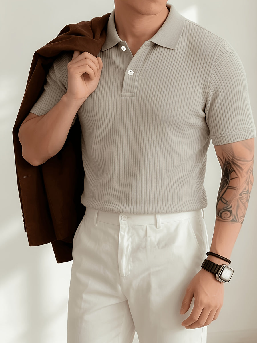 Men'S Casual Top, Summer, Polo Shirt Business, Mature Man'S Charm, Striped Design, Trendy Men Must Wear, Head-Turning, Casual Wear, Holiday Wear, Date Wear, Men'S Polo Shirt - Khaki