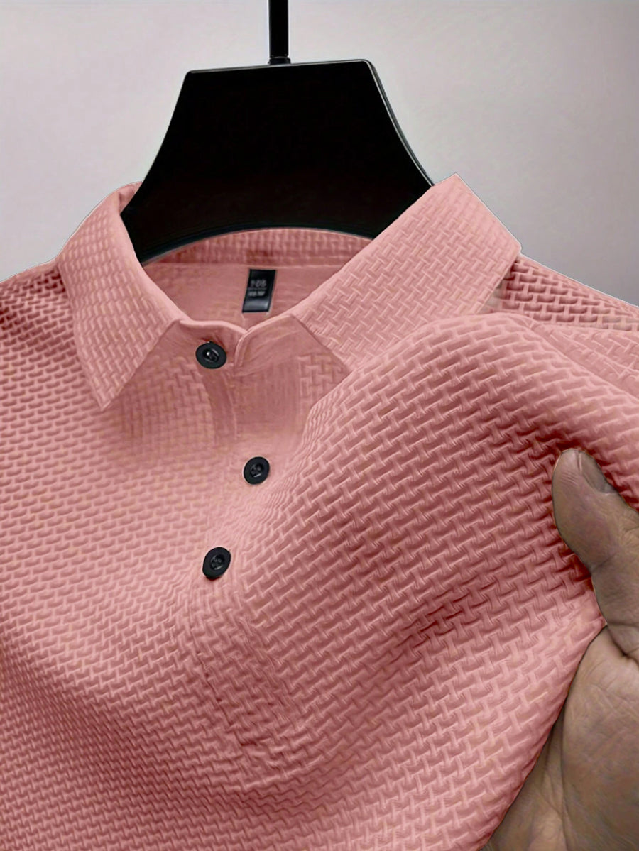 Men'S Summer Style Polo Shirt - Short Sleeve Breathable, Fashionable Beach Vacation Sport Casual Commute Golf Fishing Camping Gift for Boyfriend Husband - Bright Pink Color