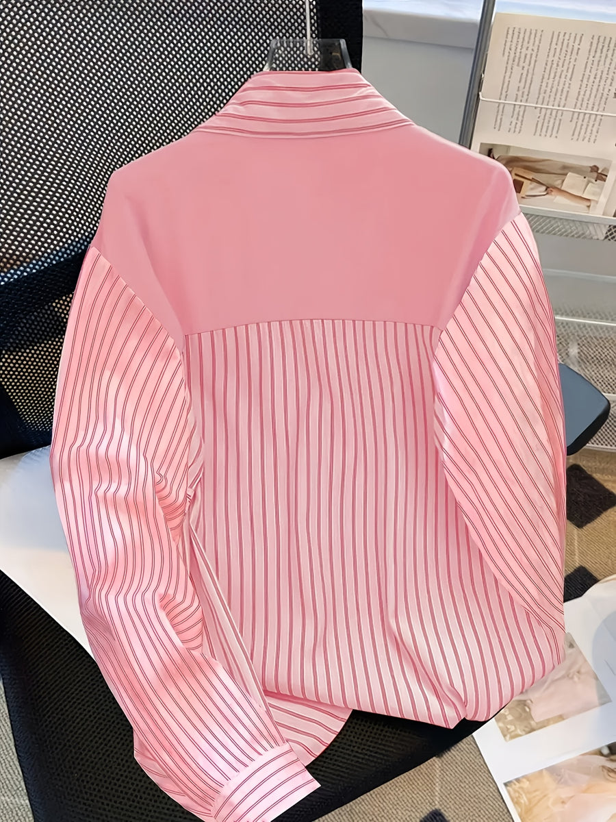 Women's Casual Striped Shirt, Patchwork Top - Multicolor